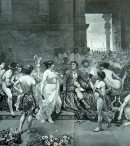 Александр Македонский пирует с гетерами в захваченном Персеполисе. Рисунок Г. Симони