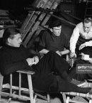 Гейбл_9_Clark Gable, Bernard Miles, Karel Stepanek, and Richard Haydn relaxing between shots from the film Never Let Me Go, 1953