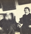 Л.Н.Толстой и И.Е.Репин. 1908 год,  Ясная Поляна. 