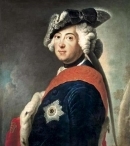 Парадный портрет прусского короля Фридриха II в треуголке как полководца. С картины художника Антуана Пэна. ок. 1745 г.