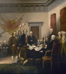 Представление проекта Декларации Комитетом пяти Конгрессу. Знаменитая картина Джона Трамбулла, воспроизведённая на обороте старых $2