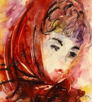 Портрет женщины в красном платке. 1966. Бумага, смешанная техника.