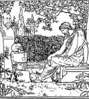 Платон, размышляющий о бессмертии перед бюстом Сократа, черепом, бабочкой и цветком мака. Английская гравюра 1897 года