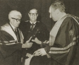 The title Honorary Fellow of the Weizmann-Institute being awarded to Wolfgang Gentner (right) 1965