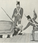 Карикатура на арест Блая в Сиднее в 1808, изображающая Блая трусом