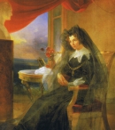 Портрет императрицы Елизаветы Алексеевны в трауре напротив бюста мужа. Басин. 1831 год