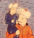 Аргун с малолетним Газаном на руках — миниатюра из Джами ат-таварих Рашид ад-Дина, XIV век