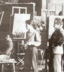 Живописная мастерская А.А. Осмеркина (в центре снимка) в ВАХ. Вторая половина 1930-х годов.